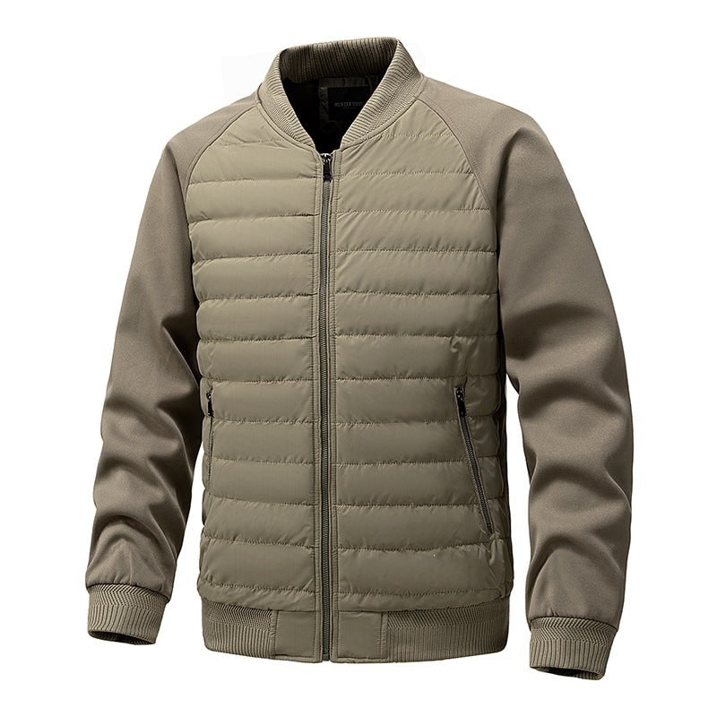 Moda uomo: giacca bomber trapuntata invernale, con tasche con cerniera, stile versatile e moderno.