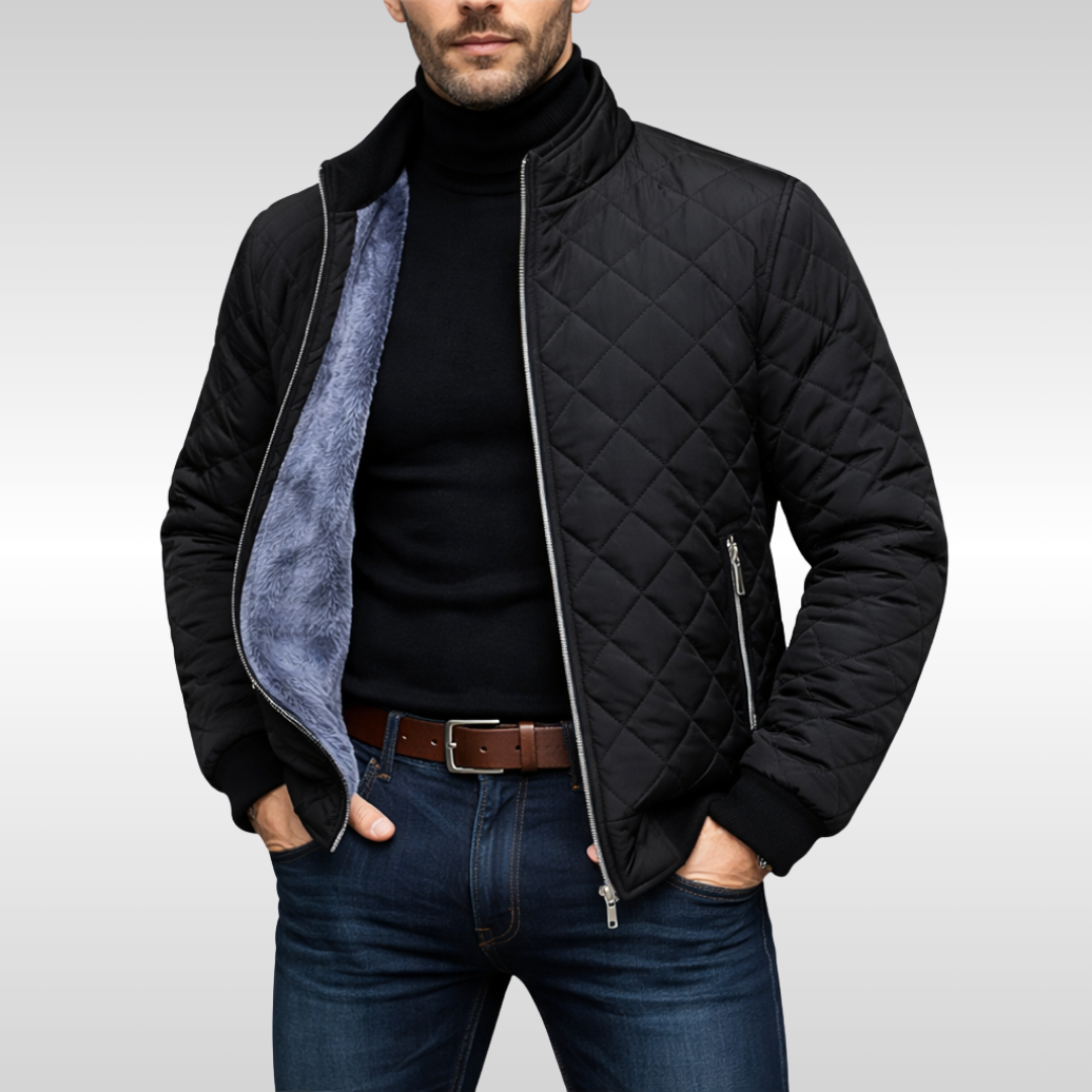 Capospalla uomo invernale trapuntato, giacca bomber resistente con collo alto per comfort e stile.