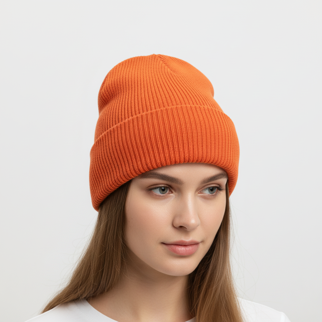 Berretto da uomo a costine, stile casual-streetwear, caldo e con risvolto per l'inverno.