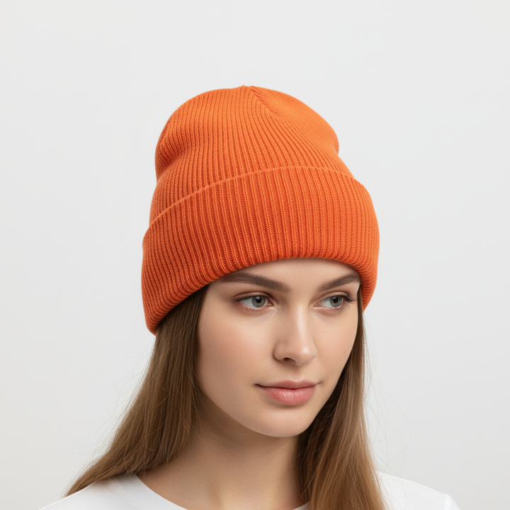 Berretto da uomo a costine, stile casual-streetwear, caldo e con risvolto per l'inverno.