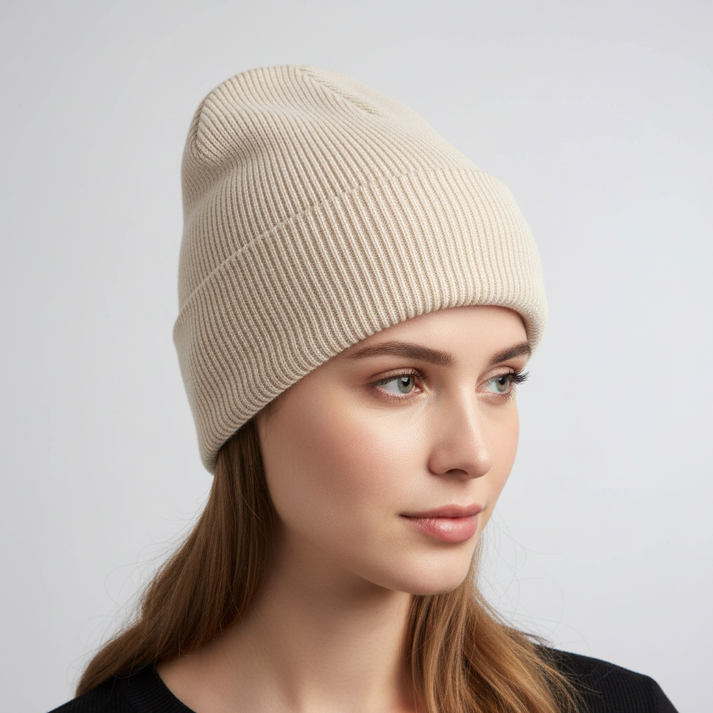 Accessorio invernale: berretto uomo in maglia a costine, caldo e con risvolto.