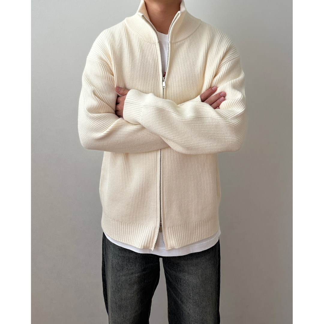 Cardigan uomo con zip e collo alto, maglione invernale casual. Perfetto per il freddo.