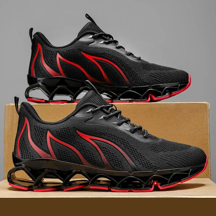 Sneakers uomo sportive con robusta suola per supporto arco e stabilità, ideali per corsa e stile casual.