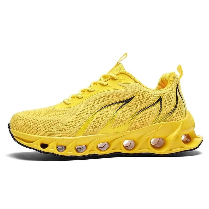 Design moderno scarpe running uomo, tomaia traspirante e suola a lama reattiva per comfort e velocità.