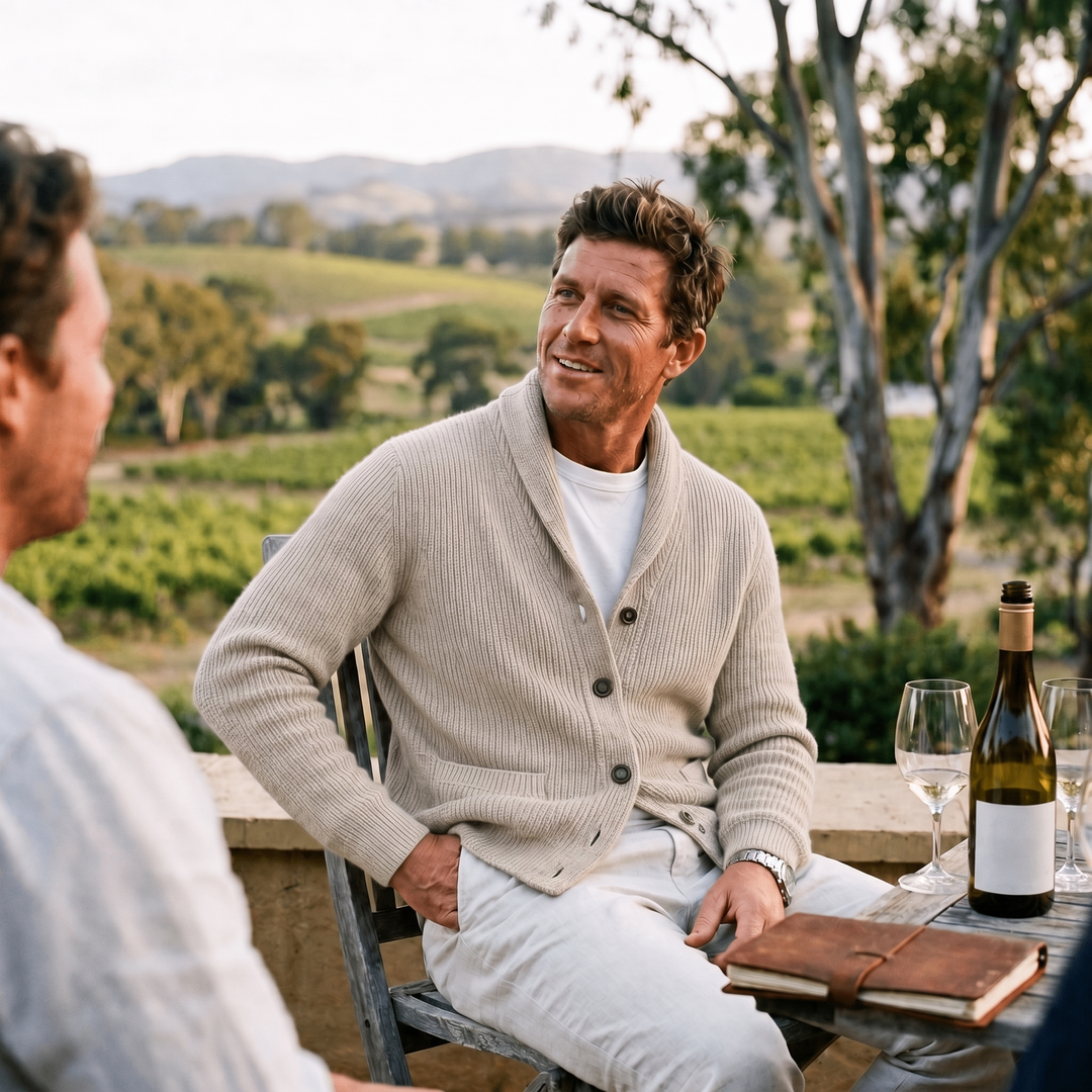 Cardigan uomo con collo a scialle, bottoni. La texture a coste aggiunge un tocco di stile casual.