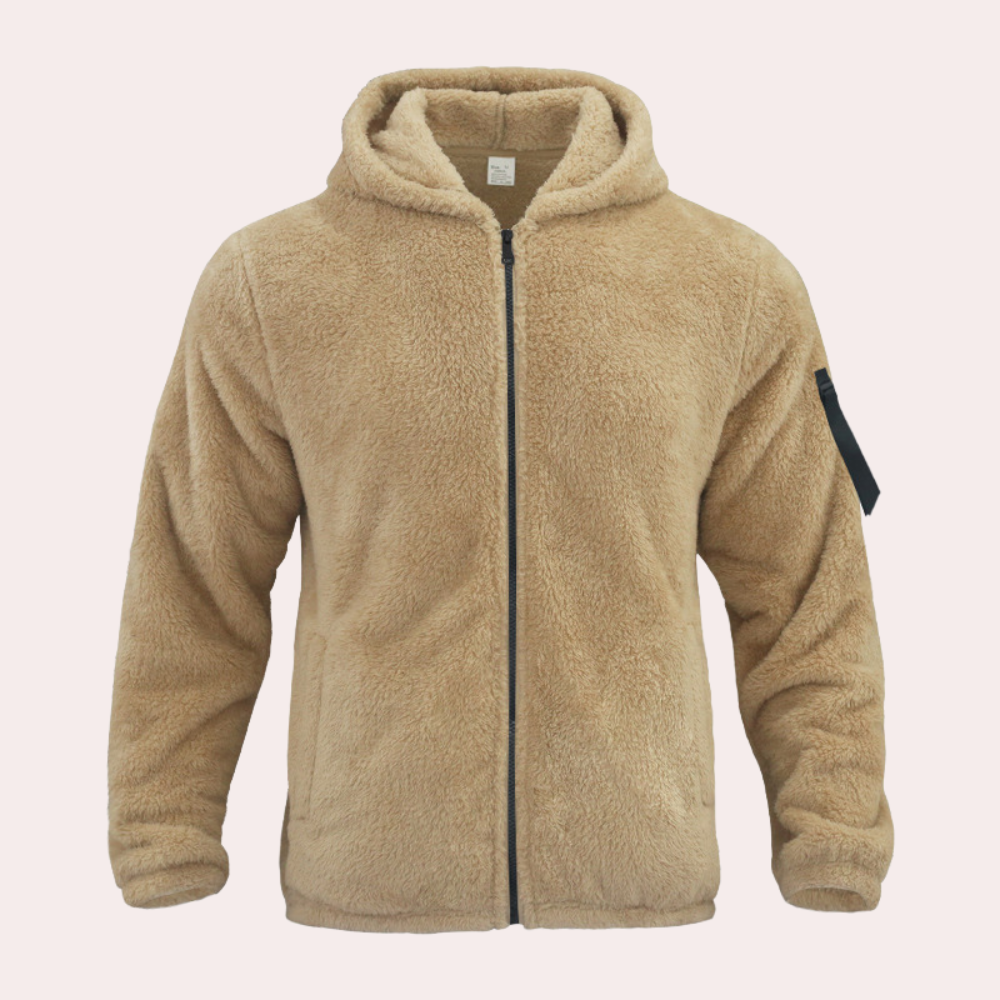 Giacca invernale da uomo Sherpa con cappuccio, versatile per look casual e comfort quotidiano. Stile moderno.