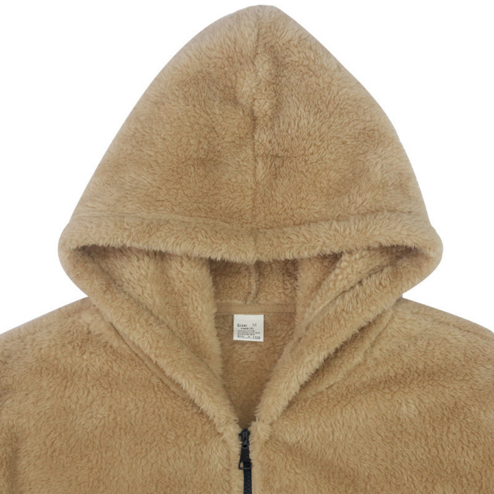 Giacca da uomo con cappuccio e tasche laterali, in morbido Sherpa, perfetta per un look casual e caldo in inverno.