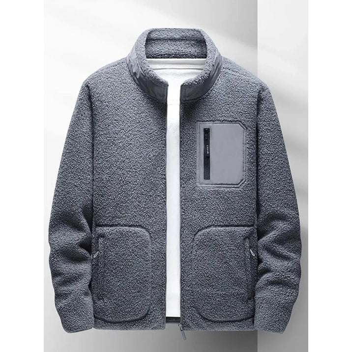 Giacca casual da uomo in morbido sherpa con zip, versatile per un look comodo e caldo in autunno/inverno.