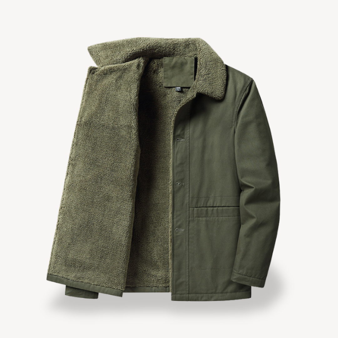 Giacca uomo calda per autunno/inverno, con fodera avvolgente. Abbigliamento maschile casual e confortevole.