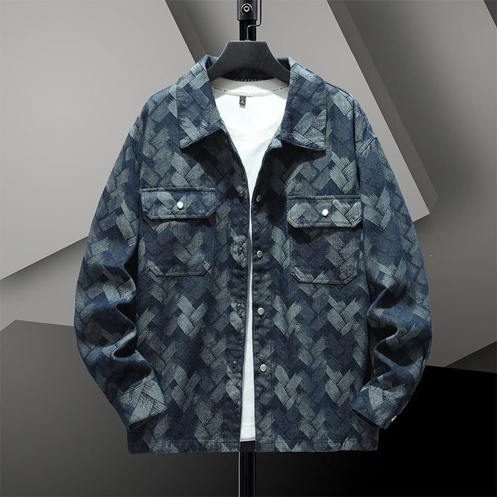 Giacca camicia uomo versatile, outerwear blu con bottoni a pressione, un must-have per la moda maschile.