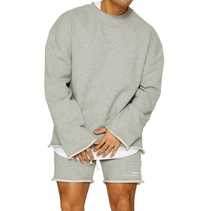 Felpa oversize uomo con laccio e pantaloncini abbinati, completo lounge morbido e casual per il tempo libero.