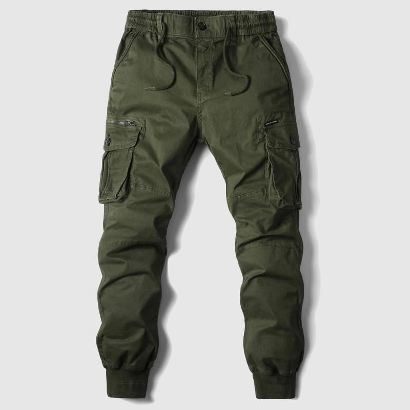 Pantaloni jogger cargo slim fit da uomo, bordeaux, con coulisse in vita e polsini affusolati. Comfort e stile.