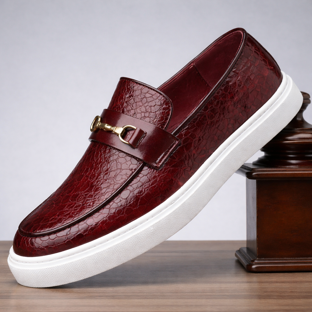 Mocassini uomo con morsetto dorato e finitura ricercata. Scarpe slip-on, eleganti e comode per outfit smart.