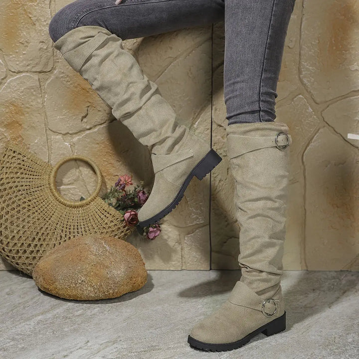 Stivali alti uomo per autunno inverno, morbidi e confortevoli, con tacco blocco e fibbia, un must-have di stile.