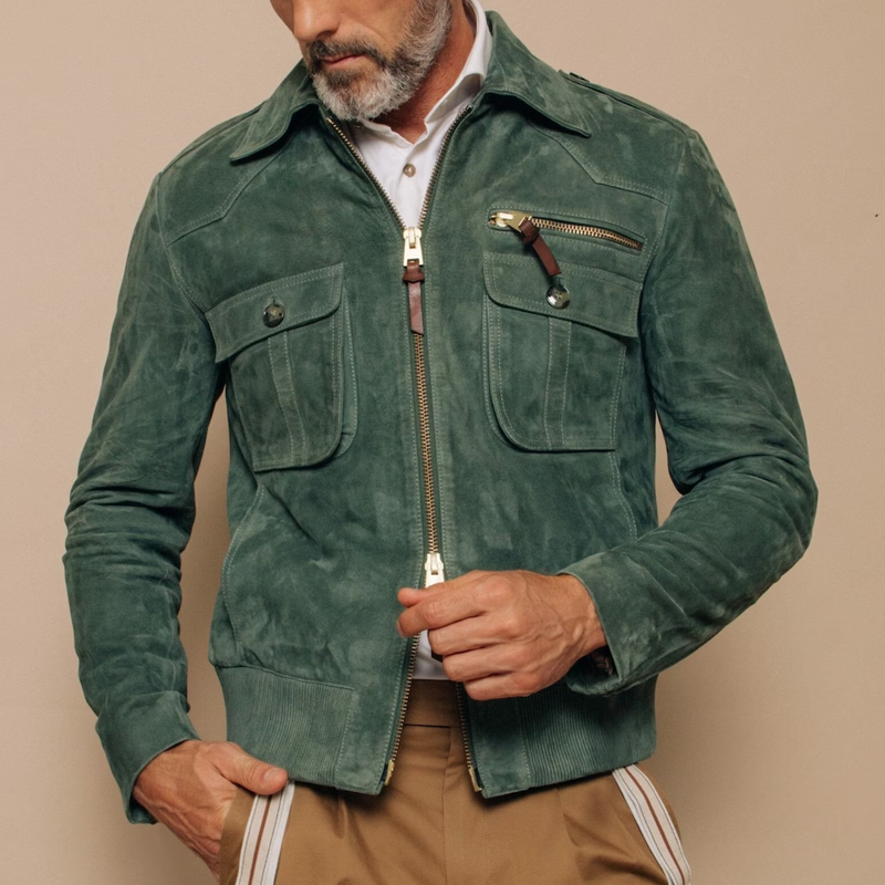 Bomber uomo primaverile/autunnale. Giacca maschile versatile con design moderno e tasche funzionali.