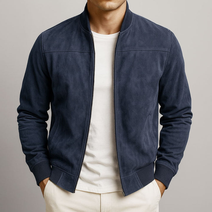 Giacca bomber da uomo con zip e dettagli a costine, design moderno e confortevole per un look di tendenza.