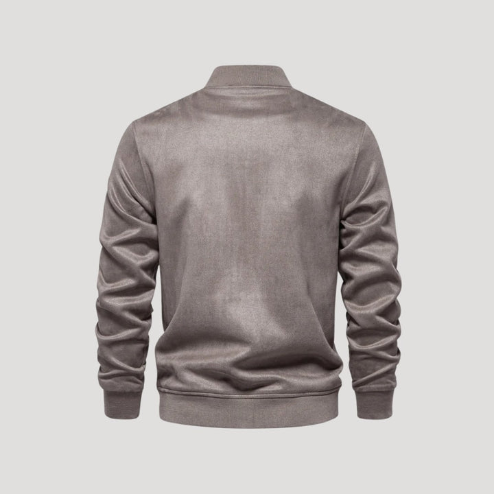Bomber uomo versatile con bottoni a pressione metallici e dettagli a costine, perfetto per la moda maschile.