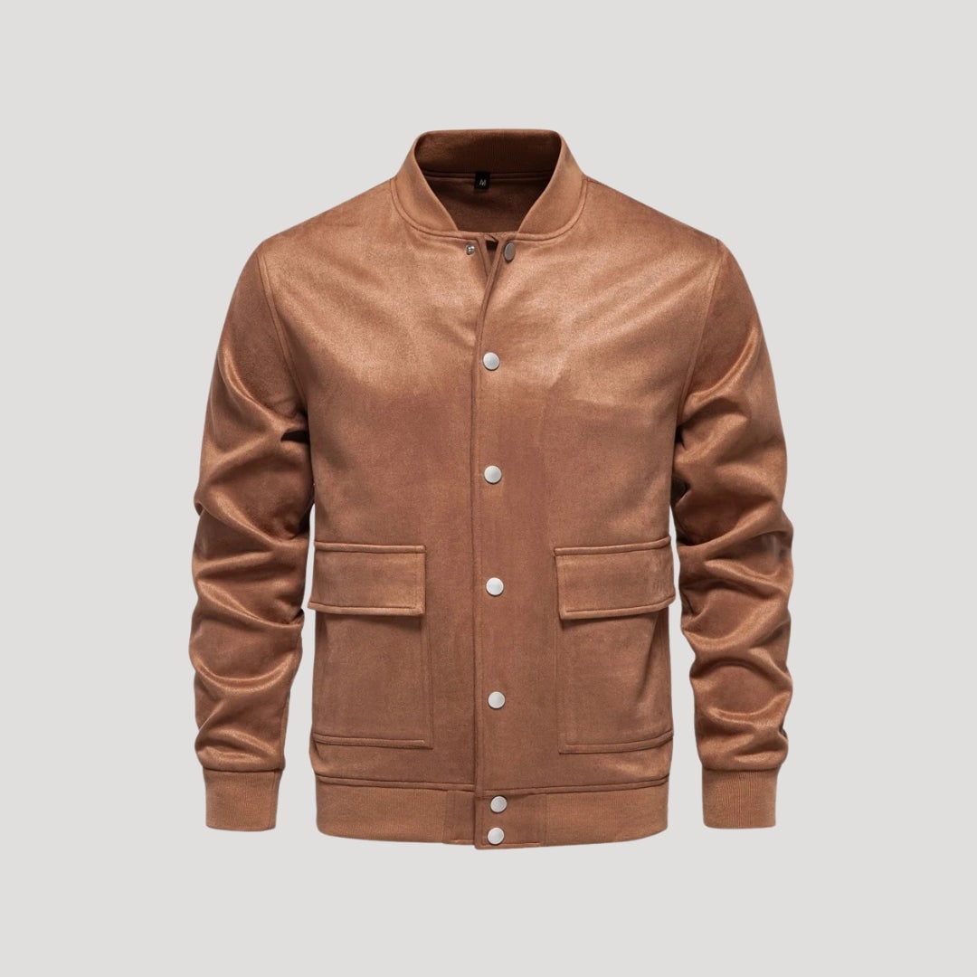 Outerwear uomo: giacca bomber con finiture a costine e bottoni a pressione, design classico per lo stile maschile.