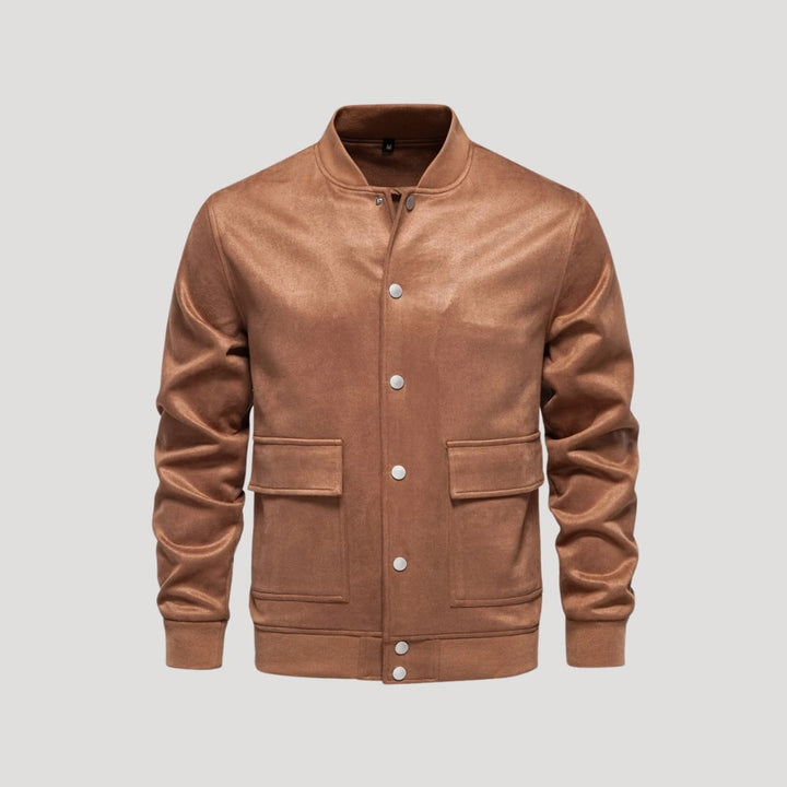 Outerwear uomo: giacca bomber con finiture a costine e bottoni a pressione, design classico per lo stile maschile.