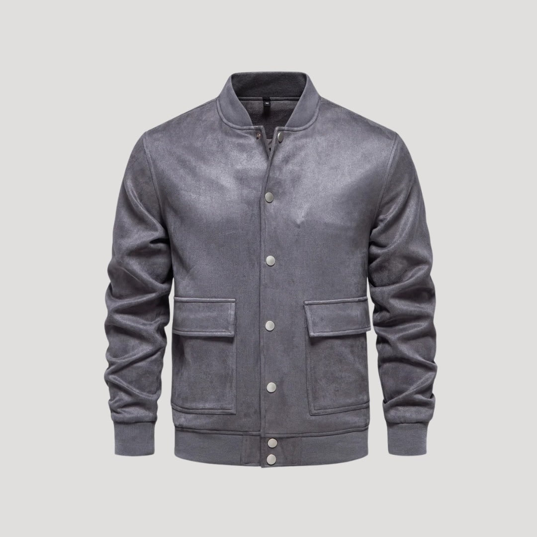 Elegante bomber uomo con bottoni a pressione. Giacca versatile e iconica per ogni guardaroba maschile casual.