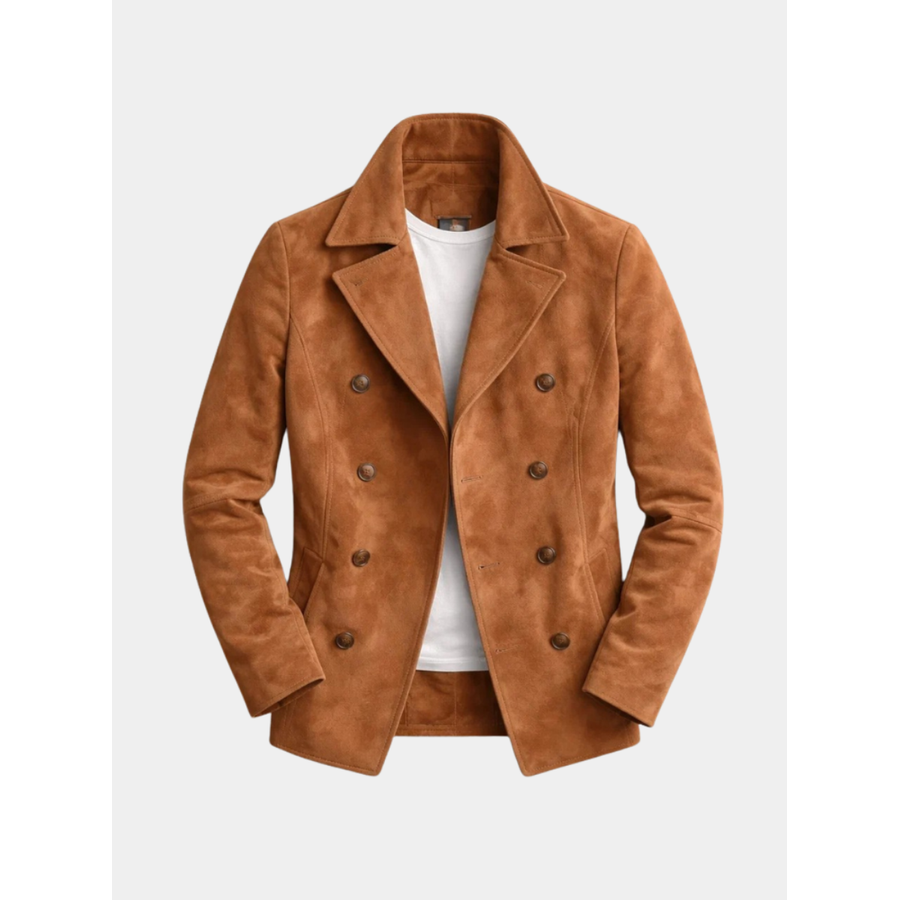 Cappotto uomo doppiopetto elegante con rever a dente, stile classico per autunno/inverno.