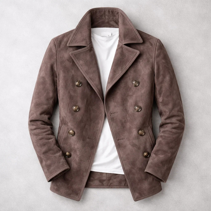 Abbigliamento maschile: giacca cappotto elegante doppiopetto, design senza tempo per autunno.