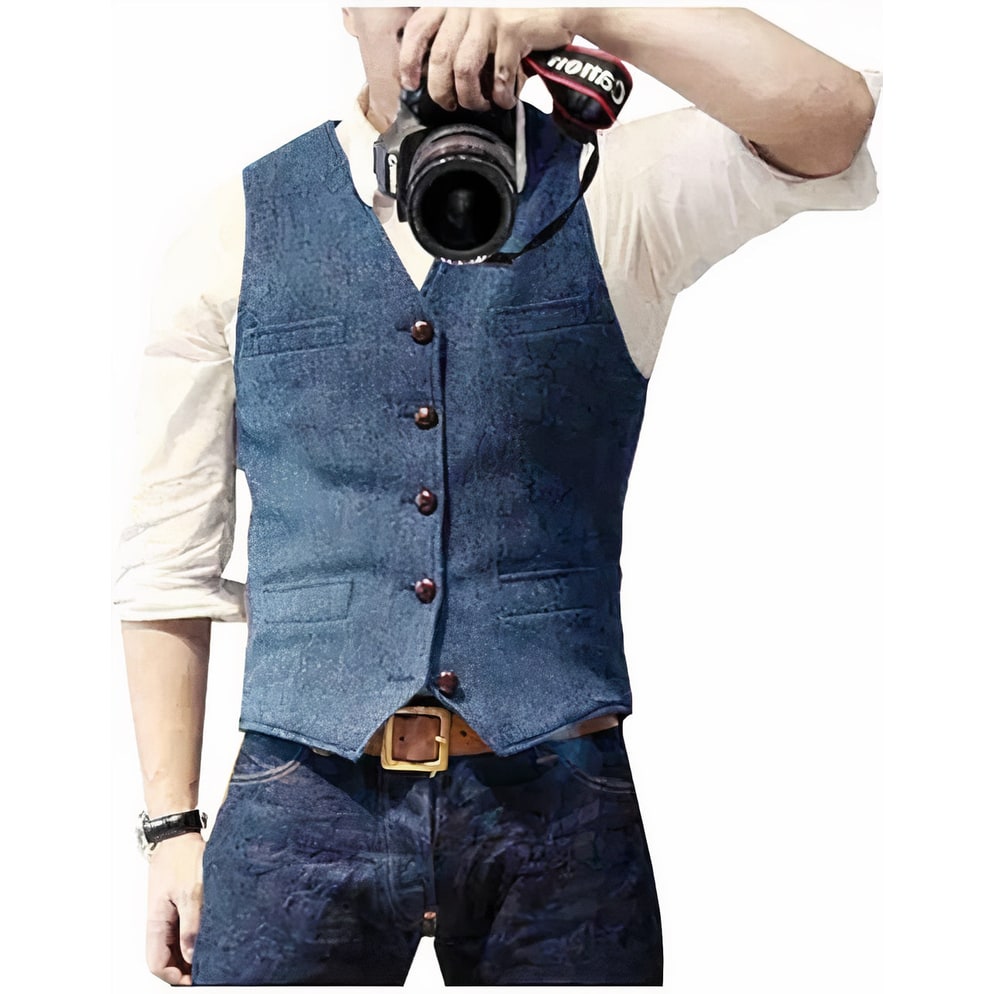 Gilet da uomo slim fit testurizzato grigio con bottoni e tasche, ideale per un look elegante o casual smart.