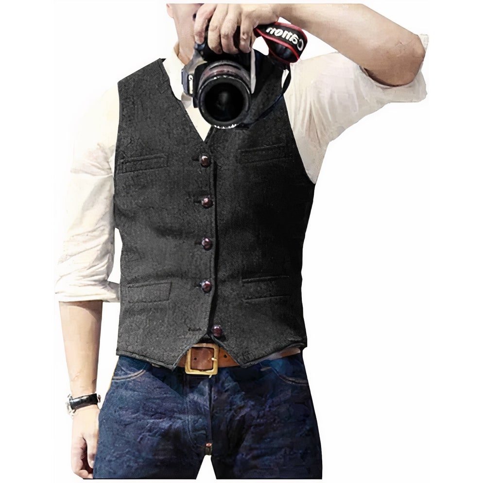 Gilet elegante da uomo slim fit per cerimonia o abbigliamento formale, con bottoni e design testurizzato.