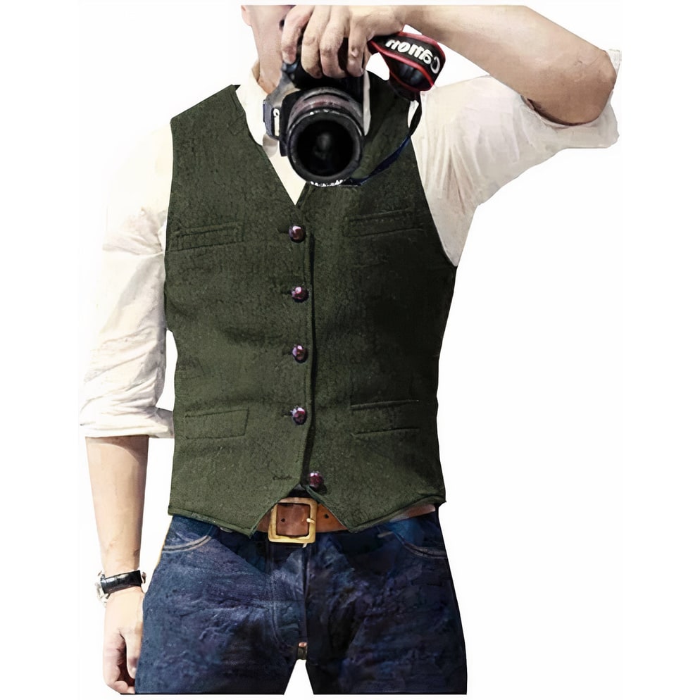 Gilet slim fit da uomo testurizzato, perfetto per stile business o outfit versatile, con tasche e chiusura a bottoni.