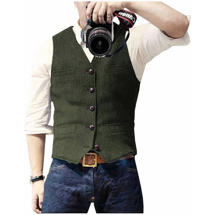 Gilet slim fit da uomo testurizzato, perfetto per stile business o outfit versatile, con tasche e chiusura a bottoni.