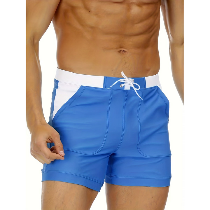 Costume da bagno uomo ad asciugatura rapida con tasche, perfetto per piscina, spiaggia e sport acquatici estivi.