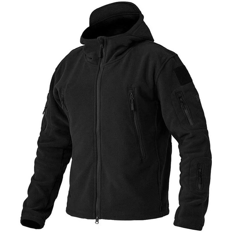 Giacca tattica uomo antivento con cappuccio, cerniera intera, tasche multiple per outdoor ed escursionismo.