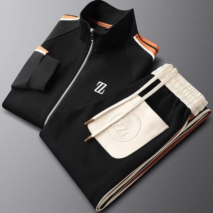 Tuta da ginnastica uomo con giacca con zip e pantaloni, ideale per sport, tempo libero e comfort. Completo sportivo.