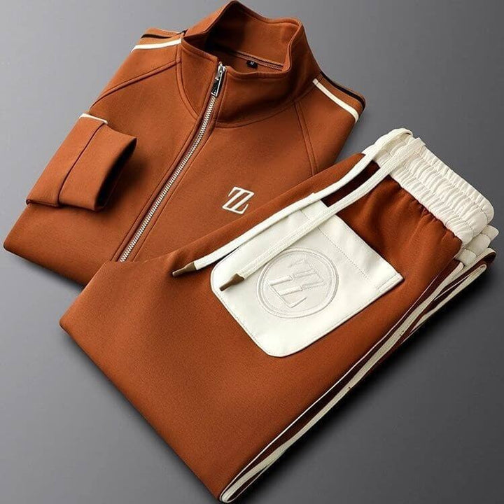 Tuta uomo completa, set sportivo giacca zip e pantaloni per jogging, fitness e tempo libero con stile atletico.
