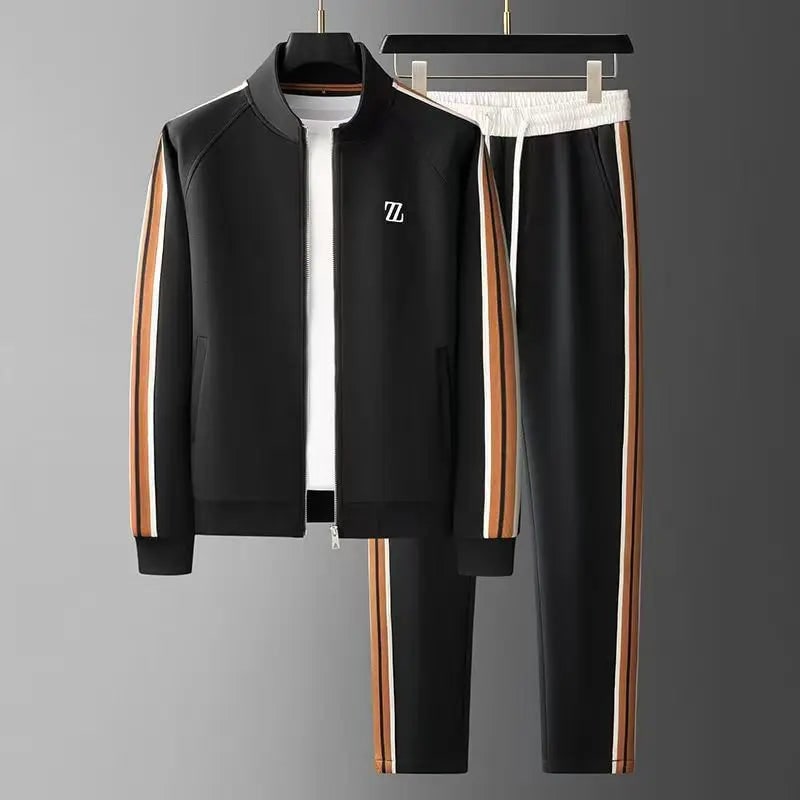Tuta sportiva uomo per fitness e jogging, completo con giacca zip, stile athleisure.