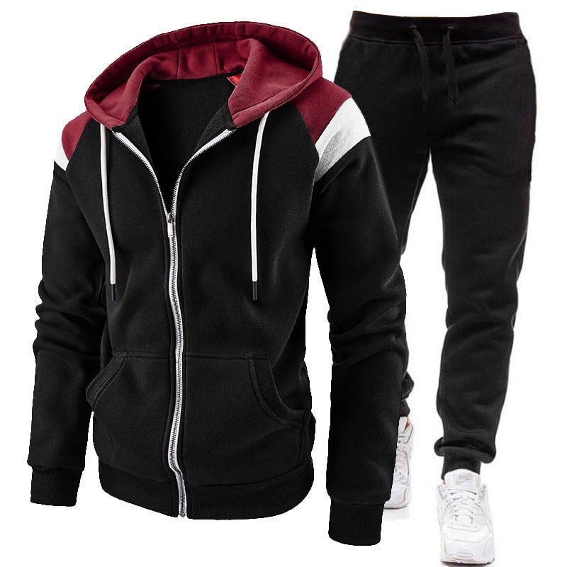 Tuta sportiva uomo blu con felpa full zip e jogger, perfetta per lo sport, athleisure e outfit casual.
