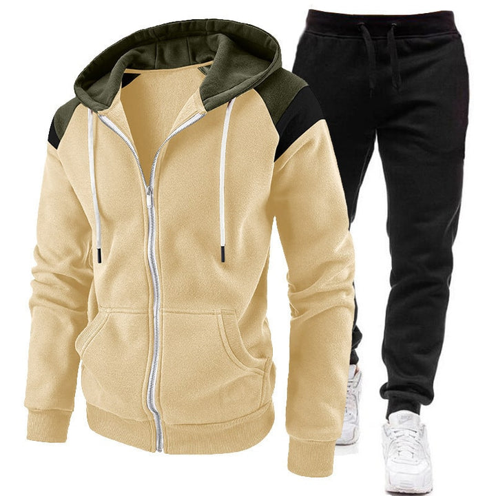 Set tuta da ginnastica uomo in comodo tessuto, con felpa con zip e jogger, ideale per comfort quotidiano.