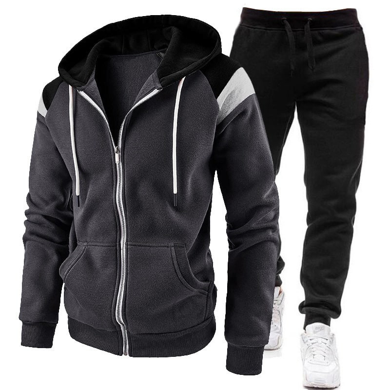 Set tuta uomo sportiva rossa, con felpa con zip e jogger, comoda e moderna per ogni occasione.