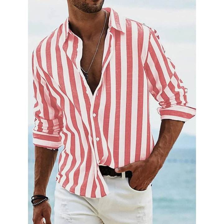 Camicia casual uomo a righe verticali, manica lunga. Perfetta per uno stile disinvolto e alla moda.