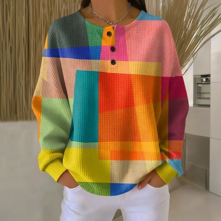 Maglia Henley uomo, nido d'ape e stampa geometrica, maniche lunghe. Perfetta per stile casual quotidiano.