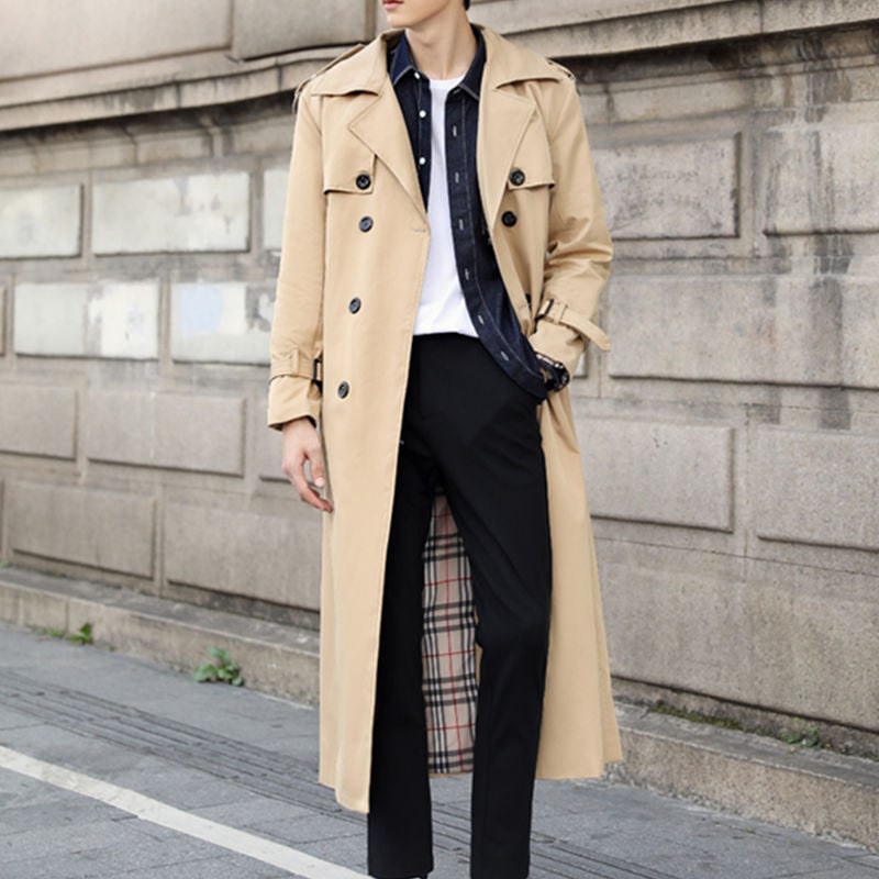 Cappotto trench uomo lungo, impermeabile, doppiopetto. Classico ed elegante, perfetto per autunno/inverno.