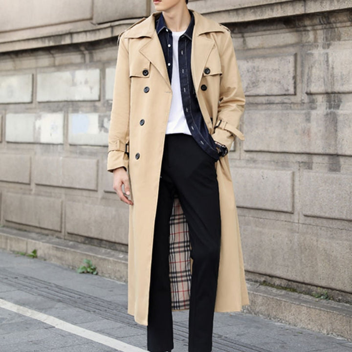Cappotto trench uomo lungo, impermeabile, doppiopetto. Classico ed elegante, perfetto per autunno/inverno.