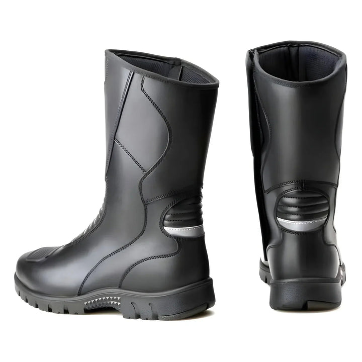 Stivali moto uomo touring impermeabili neri, perfetti per biker, offrono comfort e supporto caviglia protettivo.