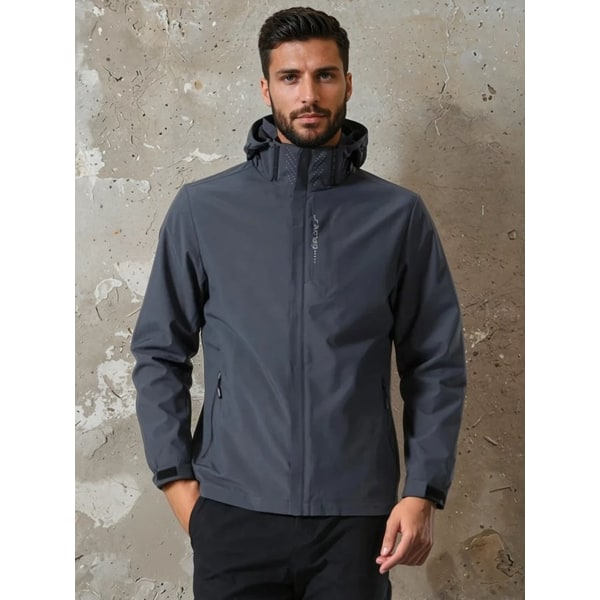 Giacca antipioggia uomo impermeabile con cappuccio, ideale per trekking e sport all'aperto, protezione da vento e pioggia.