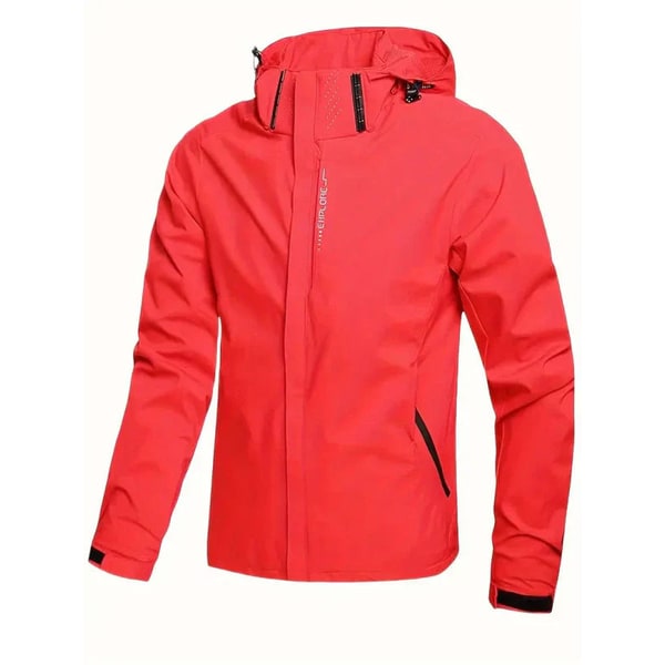 Giacca antipioggia uomo versatile e impermeabile, con cappuccio, ideale per affrontare vento e pioggia durante il trekking.