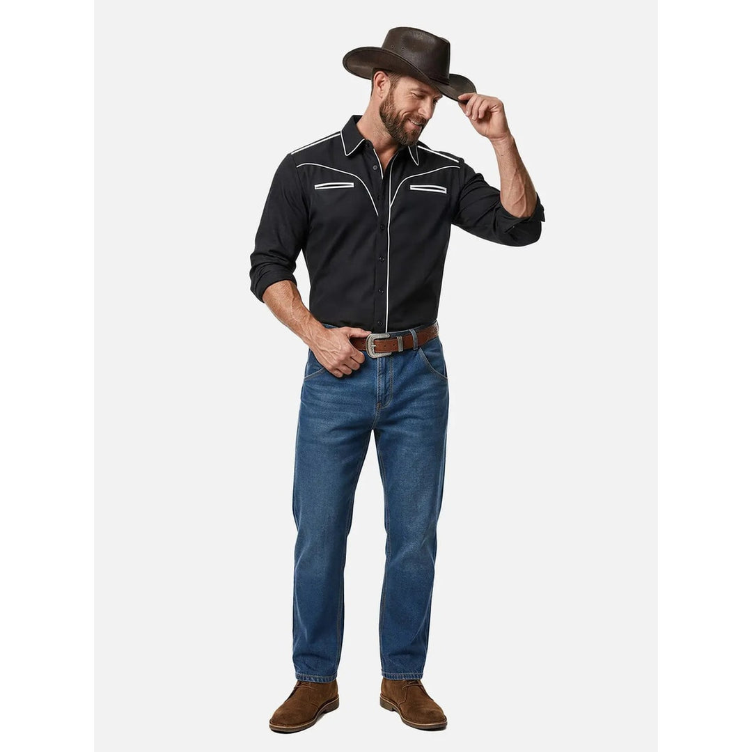 Camicia uomo versatile stile western con profili a contrasto. Perfetta per eventi casual o outfit da cowboy.