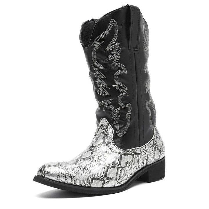 Stivali cowboy uomo moda, con accattivante stampa serpente, ideali per un look biker o country originale.