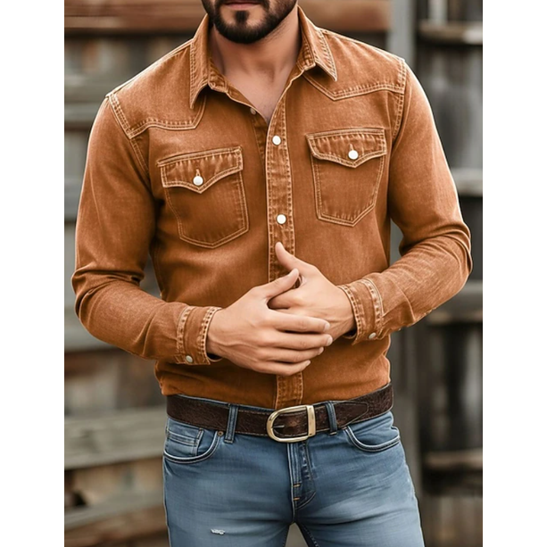 Camicia uomo primaverile/autunnale, western, maniche lunghe, confortevole e di moda maschile.