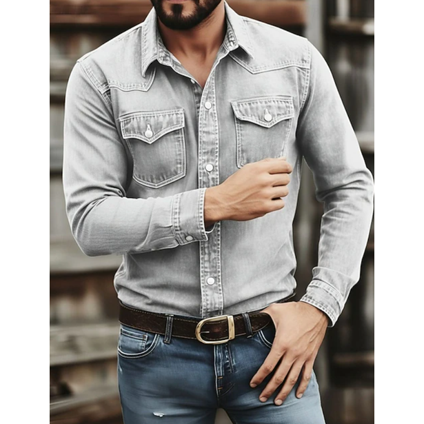 Outfit uomo: camicia western a maniche lunghe con tasche per un look casual versatile e curato.
