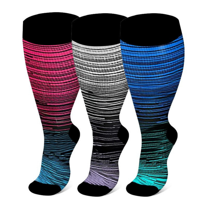 Calze a compressione uomo, design per polpaccio largo. Supporto graduato per circolazione e prevenzione gonfiore gambe.